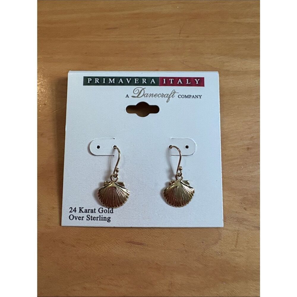 NWT Primavera Italy 24K Gold Over Sterling Shell Drop Earrings